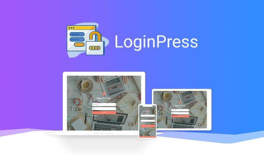 LoginPress logo above laptop, tablet, and smartphone on a blue-purple gradient; highlights Hyperlocal Digital Marketing Agency focus in Pune. - IPSense.com