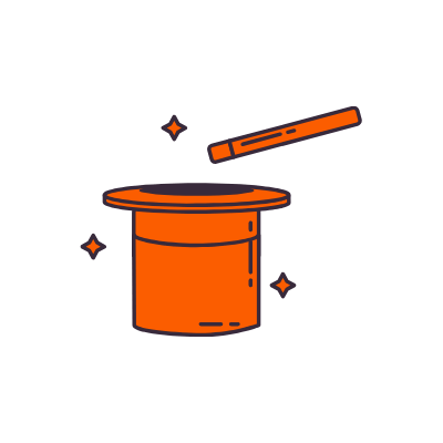 An orange magician’s hat, wand, and sparkles representing a hyperlocal digital marketing agency and e-commerce services in Pune. - IPSense.com