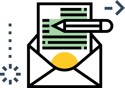 Illustration of an open envelope, document, and pencil—representing a hyperlocal digital marketing agency in Pune focused on targeted local outreach. - IPSense.com