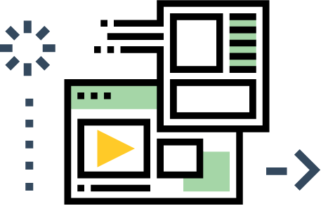 Abstract illustration showing two overlapping web pages, loading icon, and arrow—ideal for a Hyperlocal Digital Marketing Agency in Pune. - IPSense.com