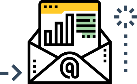 Illustration of an open envelope with chart, text, and @ symbol, highlighting hyperlocal digital marketing agency in Pune with arrows and dots. - IPSense.com