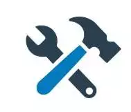 Blue and dark grey icon of a spanner crossed with a hammer, representing tools and repair for a hyperlocal digital marketing agency in Pune. - IPSense.com