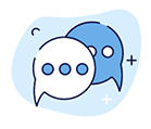 Two overlapping speech bubbles on a blue background with plus signs, representing a hyperlocal digital marketing agency in Pune. - IPSense.com