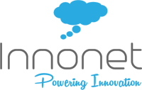 Innonet logo with blue thought cloud, 