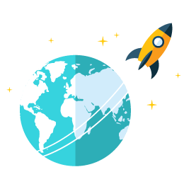 A rocket ship orbits Earth, trailing white light and sparkling stars, representing a Hyperlocal Digital Marketing Agency based in Pune. - IPSense.com