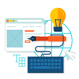 Illustration of a keyboard, pen, lightbulb, and browser with globe symbolising a Pune-based hyperlocal digital marketing agency’s creative expertise. - IPSense.com